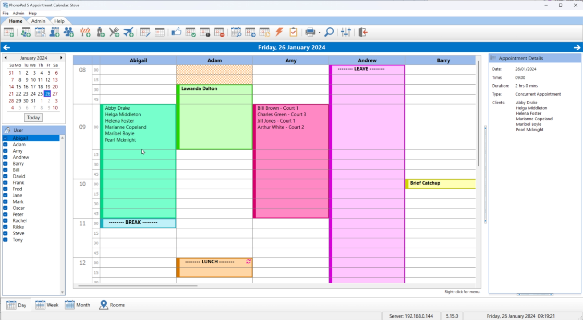 A screenshot of PhonePad&apos;s Appointment Calendar application.