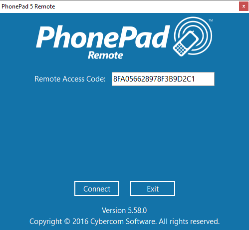 A screenshot of the PhonePad Remote screen.